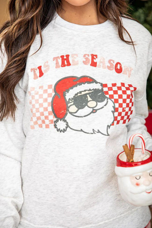 Multi-Color Christmas Claus Graphic Top Plaid Pants Lounge Set